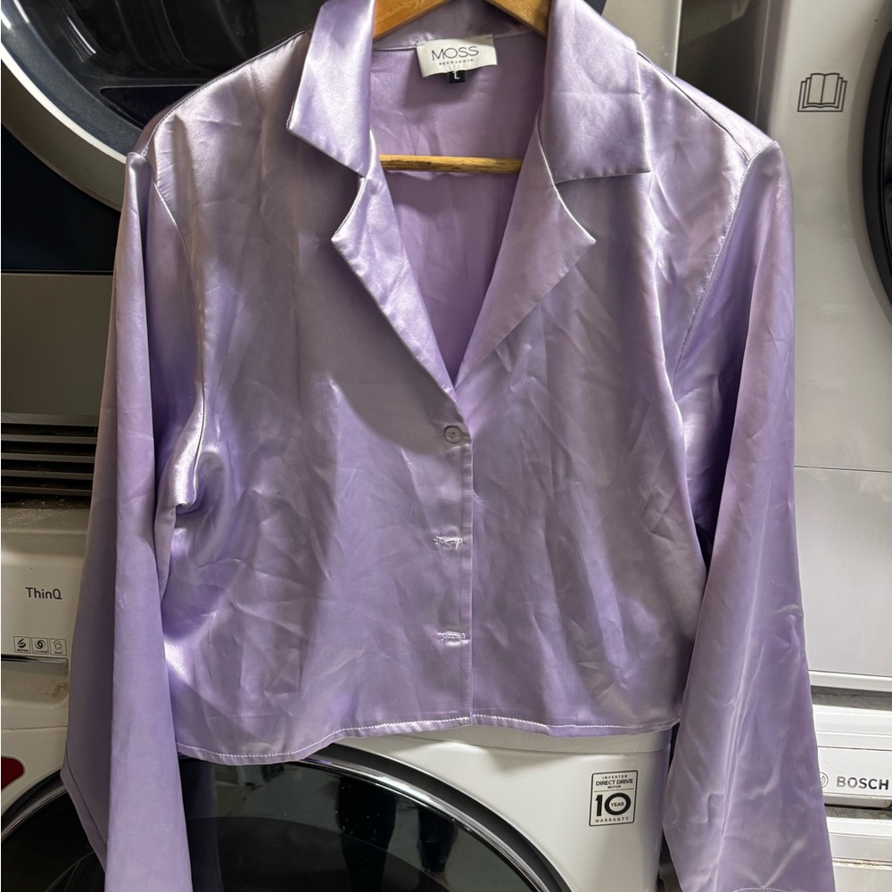 Purple Long Sleeve Boxy Button Down Shirt
